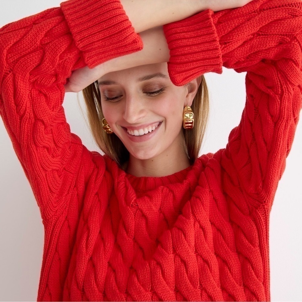 J.Crew Cotton Cable-Knit Side-Slit Crewneck Sweater Size S - M - Picture 9 of 17